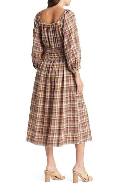 Shop Madewell Sophia Long Sleeve Stretch Cotton Gauze Midi Dress In Forage