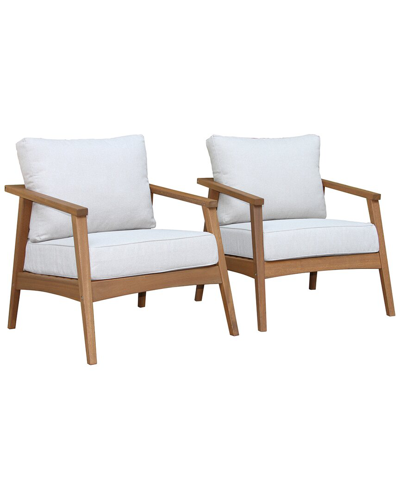 Shop Outdoor Interiors Modern Eucalyptus Set Of 2 Armchairs With Olefin Cushions In Brown