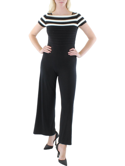 Shop Adrianna Papell Womens Shutter Pleat Short Sleeve Jumpsuit In Black