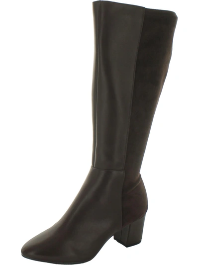 Shop Charter Club Sacaria Womens Faux Leather Block Heel Knee-high Boots In Gold