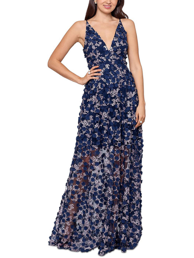 Shop Xscape Womens Embroidered Fit & Flare Evening Dress In Blue
