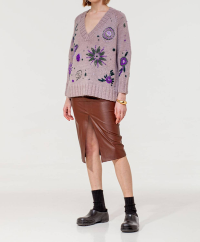 Shop Happy Sheep V-neck Raglan Sweater In Almond In Purple