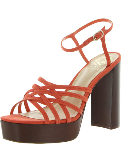 Shop Vince Camuto Vc Larriss Womens Metallic Strappy Platform Sandals In Orange