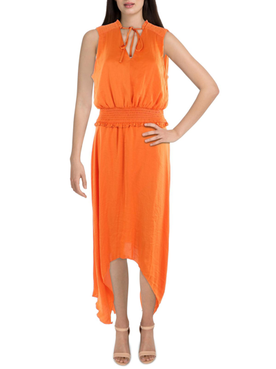 Shop Sam Edelman Womens Smocked Hi-low Midi Dress In Orange