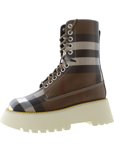 Shop Burberry Mason Womens Mid-calf Round Toe Combat & Lace-up Boots In Multi
