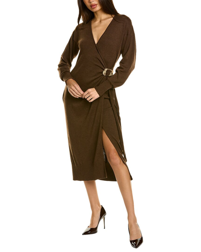 Shop Astr Mazzy Wool-blend Wrap Midi Dress In Brown
