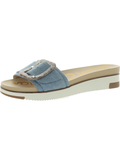 Shop Sam Edelman Ariane Womens Buckle Slip On Slide Sandals In Blue