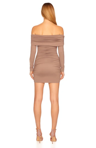 Shop Susana Monaco Off The Shoulder Ruched Long Sleeve Minidress In Coco