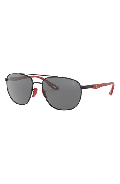 Ray Ban X Ferrari Scuderia 57mm Square Aviator Sunglasses In Matte Black