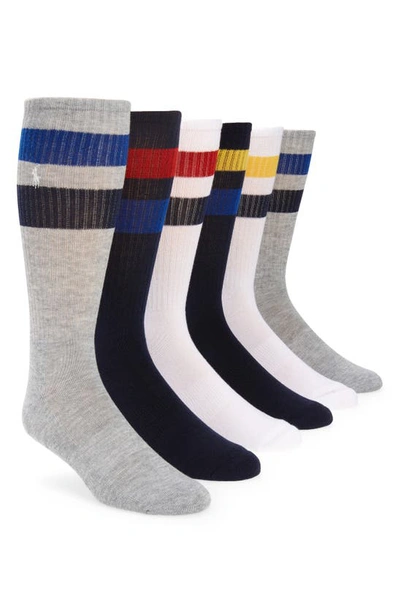 Shop Polo Ralph Lauren Assorted 6-pack Double Stripe Crew Socks In Asst