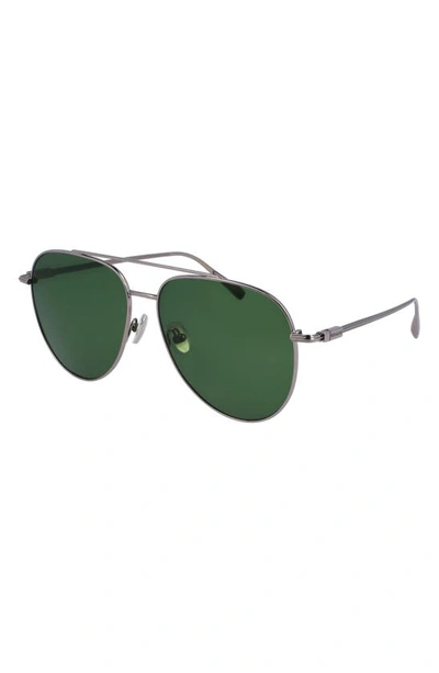 Shop Ferragamo Gancini Evolution 61mm Aviator Sunglasses In Light Ruthenium/ Green
