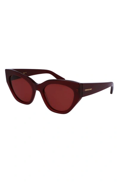 Shop Ferragamo Classic Logo Tea Cup 55mm Cat Eye Sunglasses In Opaline Wine