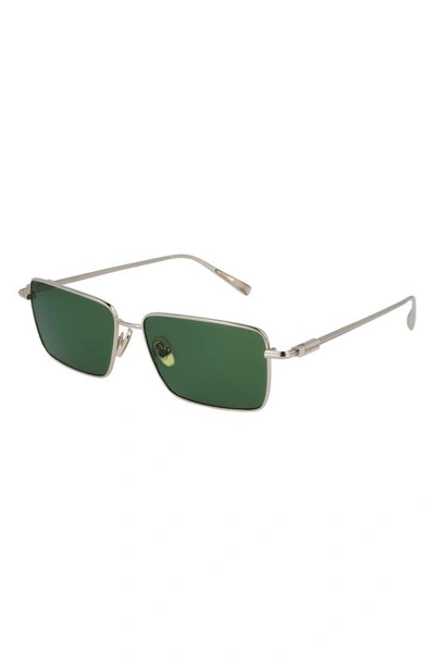 Ferragamo Gancini Evolution 57mm Rectangular Sunglasses In Light Gold/ Green