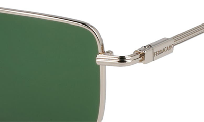 Ferragamo Gancini Evolution 57mm Rectangular Sunglasses In Light Gold/ Green