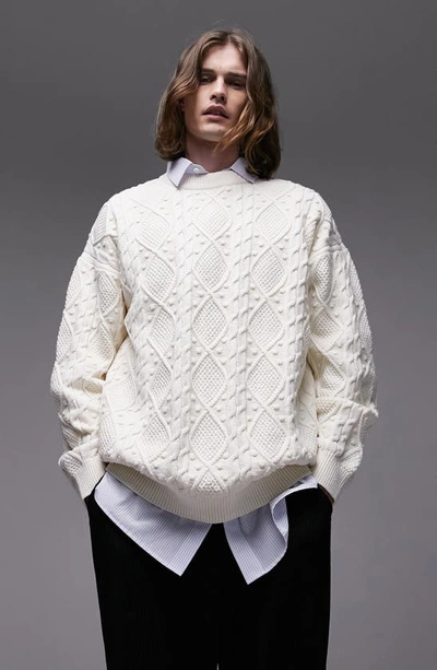 Shop Topman Multi Stitch Cable Sweater In White