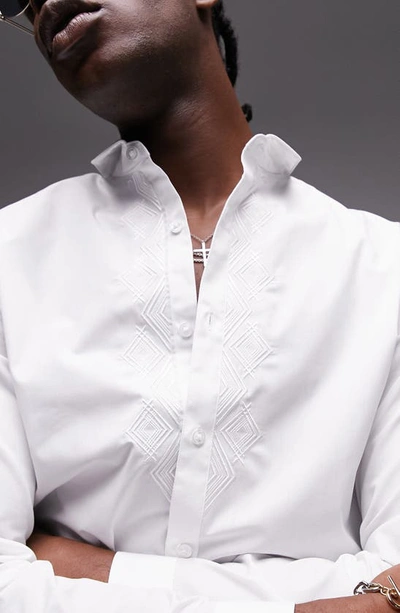 Shop Topman Embroidered Button-up Shirt In White