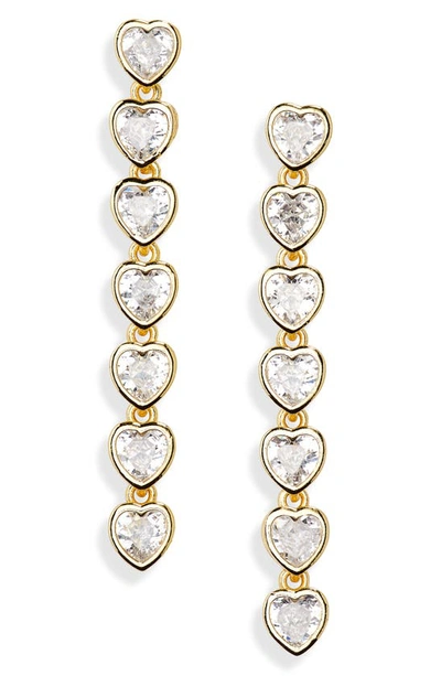Panacea Crystal Linear Heart Drop Earrings In Gold