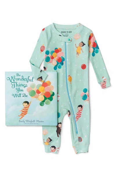 Shop Books To Bed 'the Wonderful Things You Will Be' Fitted One-piece Pajamas & Book Set In Blue
