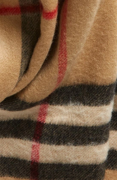 Shop Burberry Giant Check Reversible Cashmere Scarf In Arch Beige / Pear