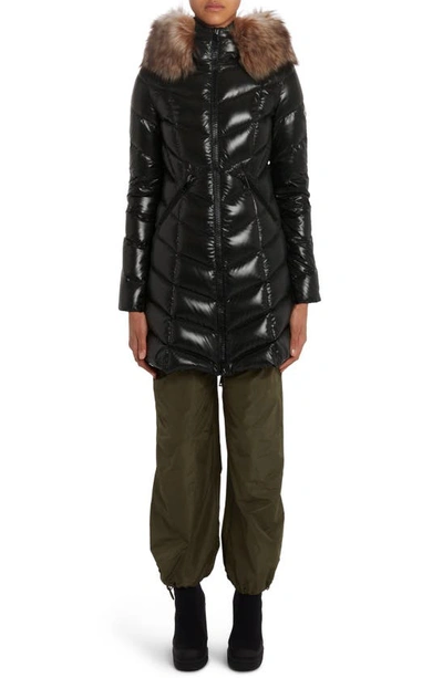 Shop Moncler Marre Quilted Down Coat With Removable Genuine Shearling Trim In Black