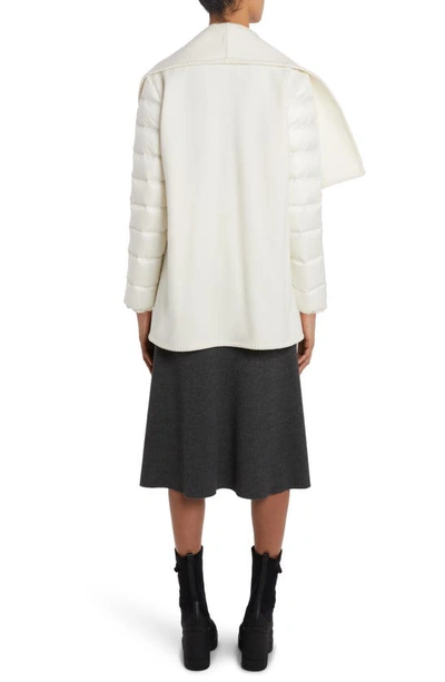 Shop Moncler Puffer Sleeve Fleece Cape Jacket In White