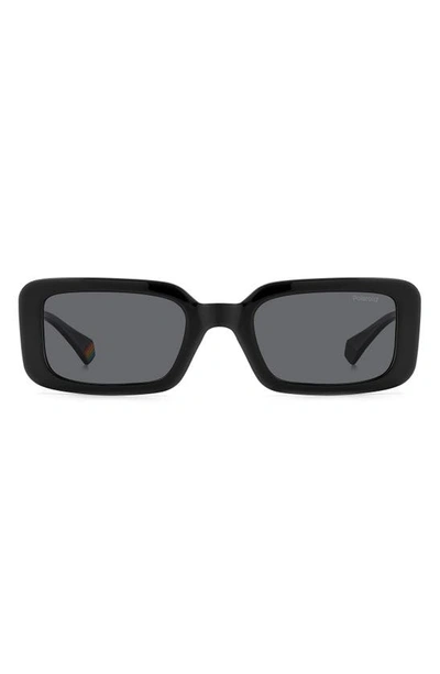 Shop Polaroid 52mm Polarized Rectangular Sunglasses In Black/ Gray Polarized