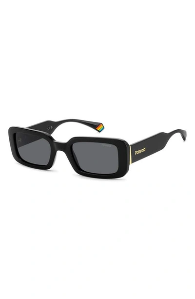 Polaroid 52mm Polarized Rectangular Sunglasses In Black/ Gray Polarized