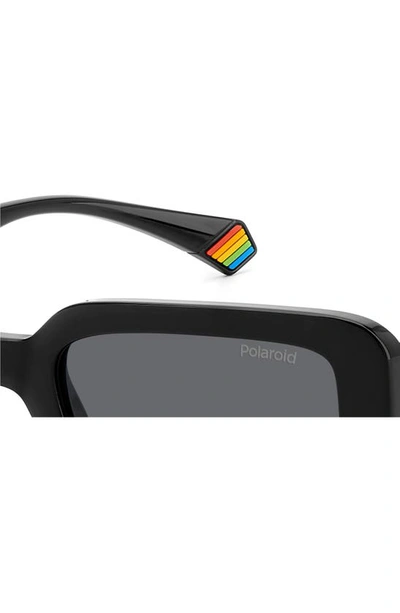 Shop Polaroid 52mm Polarized Rectangular Sunglasses In Black/ Gray Polarized