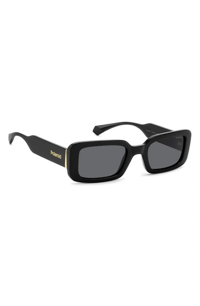 Polaroid 52mm Polarized Rectangular Sunglasses In Black/ Gray Polarized