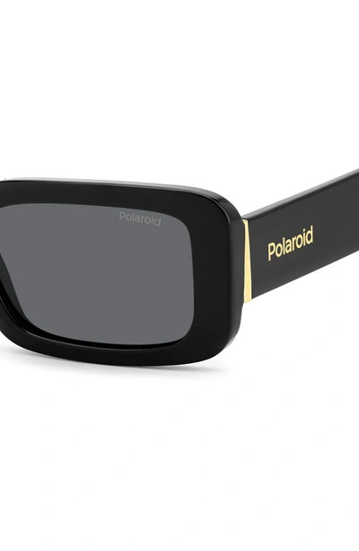 Shop Polaroid 52mm Polarized Rectangular Sunglasses In Black/ Gray Polarized