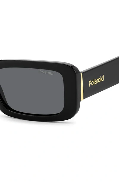 Polaroid 52mm Polarized Rectangular Sunglasses In Black/ Gray Polarized
