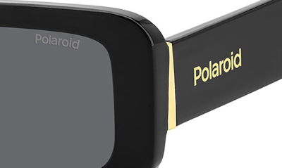 Shop Polaroid 52mm Polarized Rectangular Sunglasses In Black/ Gray Polarized