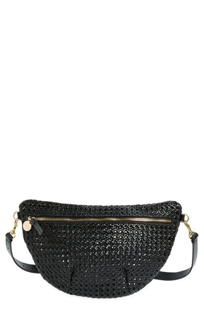 Shop Clare V Grande Woven Leather Belt Bag In Black Rattan