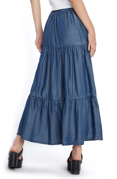 Wash Lab Denim Tiered Denim Maxi Skirt In Trip Blue