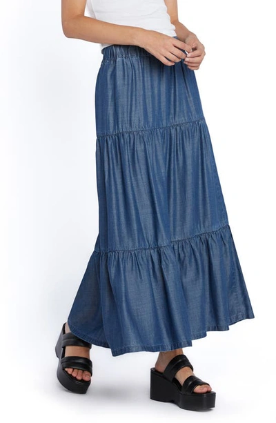 Wash Lab Denim Tiered Denim Maxi Skirt In Trip Blue