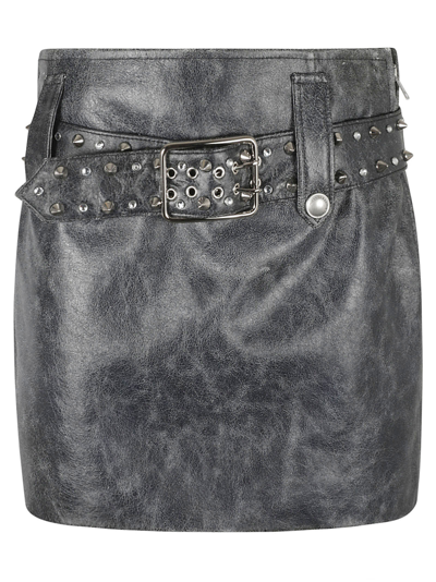 Shop Alessandra Rich Leather Mini Skirt In Dark Grey