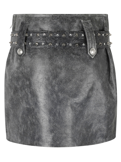 Shop Alessandra Rich Leather Mini Skirt In Dark Grey