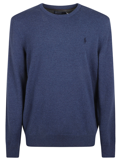 Shop Ralph Lauren Logo Embroidered Plain Rib Sweater In Navy