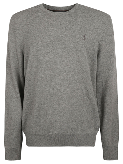 Shop Ralph Lauren Classic Logo Embroidered Rib Sweater In Grey