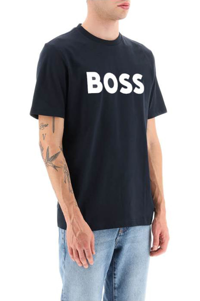 Shop Hugo Boss Tiburt 354 Logo Print T-shirt In Dark Blue (blue)