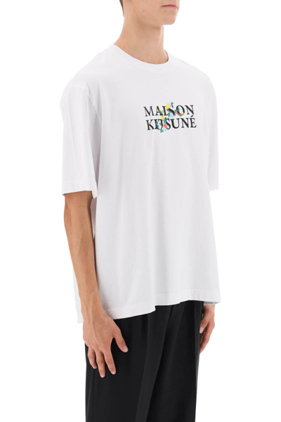 Shop Maison Kitsuné Flowers Logo Oversized T-shirt In White (white)