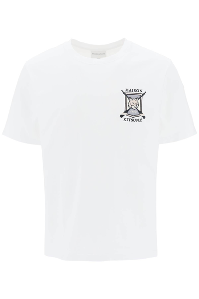 Shop Maison Kitsuné College Fox Embroidered T-shirt In White (white)