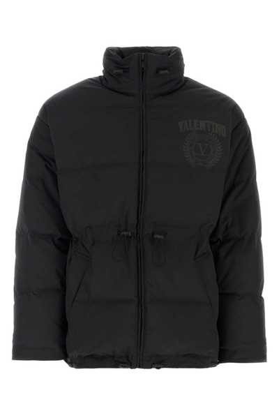 Shop Valentino Logo Printed Zipped Padded Jacket In Black