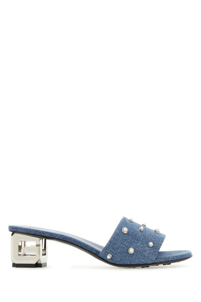 Shop Givenchy G Cube Denim Mules In Blue
