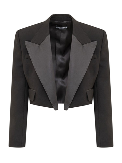 Shop Dolce & Gabbana Cropped Tuxedo Jacket In Black