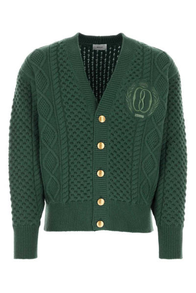 Shop Bally Logo Motif Embroidered Buttoned Knit Cardigan In Green