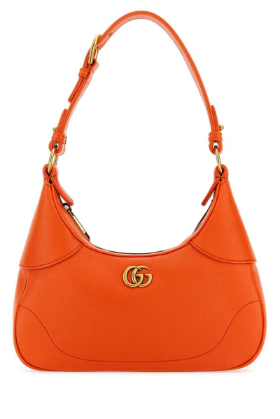 Shop Gucci Logo Plaque Small Aphrodite Shoulder Bag In Orange