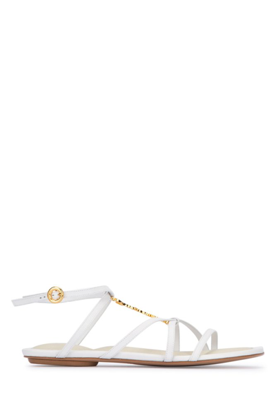 Shop Jacquemus Charm Logo Flat Sandals In White