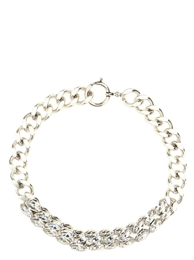 Shop Isabel Marant Crystal Embellished Chain Necklace In Silver
