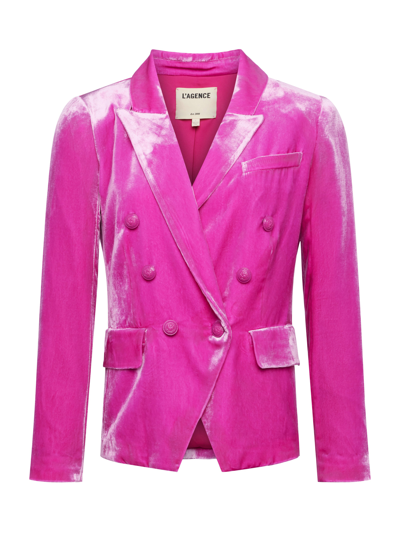 Shop L Agence Kenzie Velvet Blazer In Hot Pink